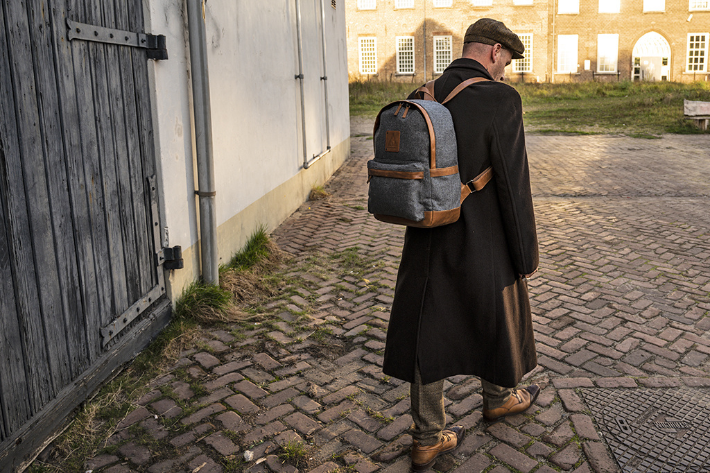 Digbeth - Tweed Backpack Grey/Cognac