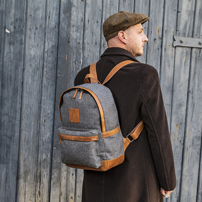 Digbeth - Mochila de tweed Gris/Coñac