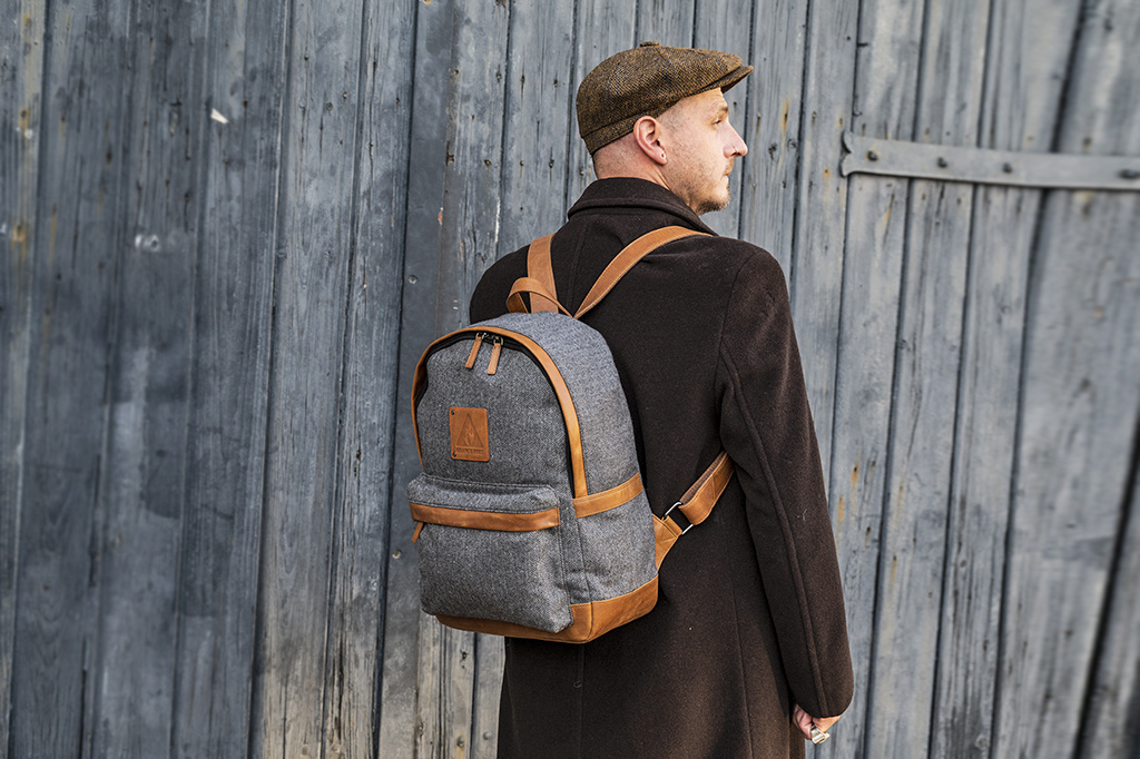 Digbeth - Tweed Backpack Grey/Cognac