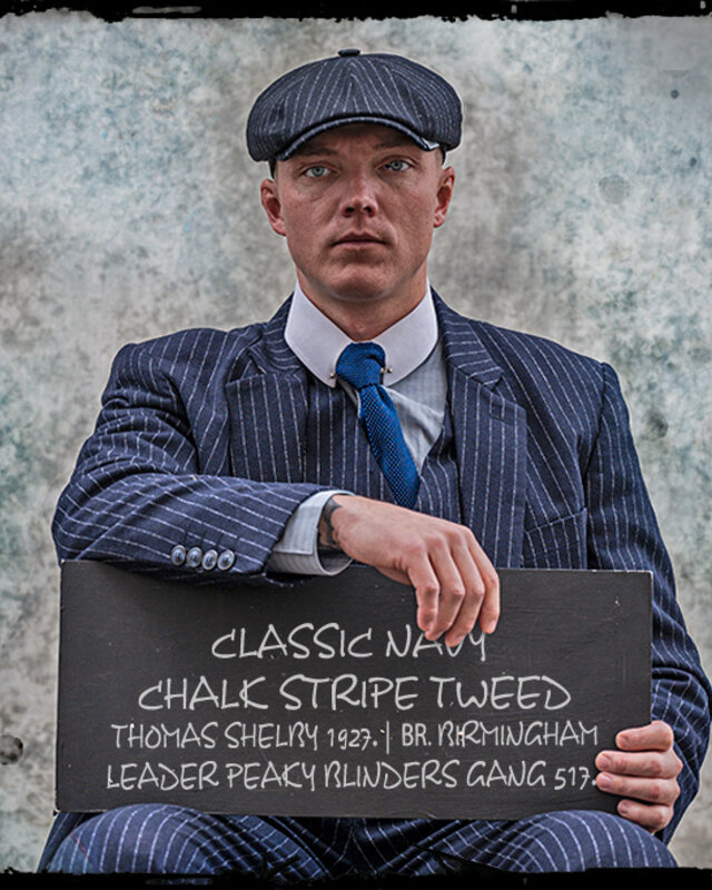 3-delig Tweed pak Klassiek Navy Chalk Stripe