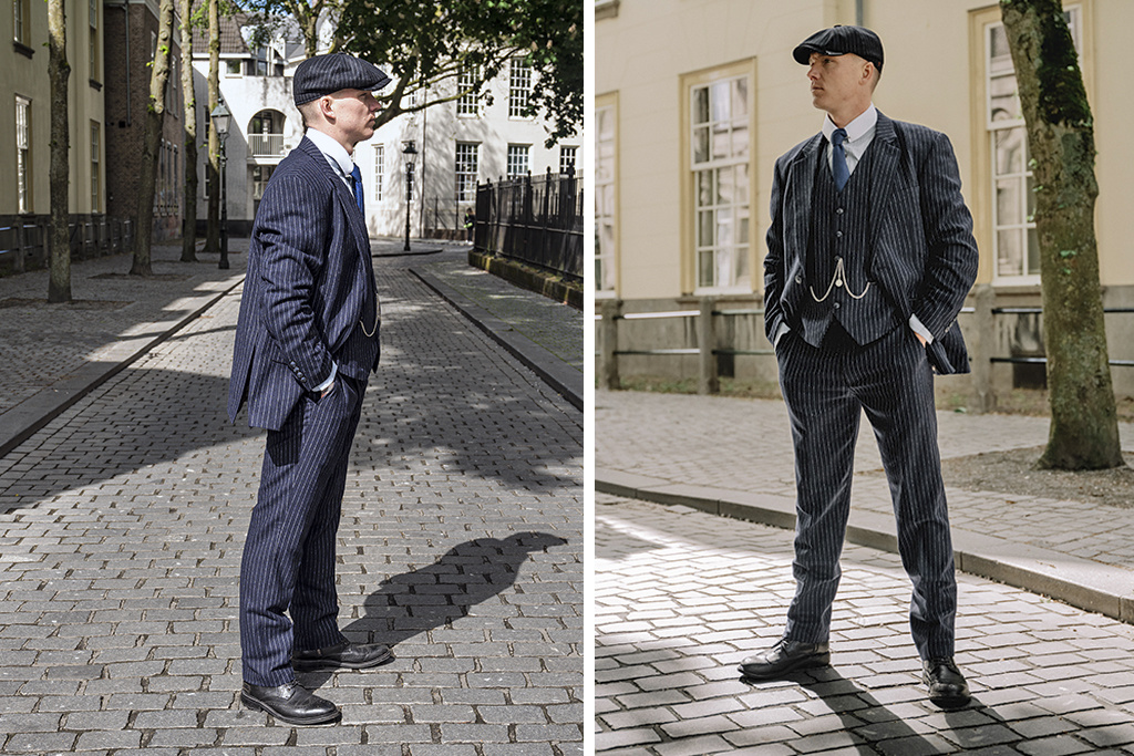 Traje de tweed de 3 piezas Clásico Azul Marino a Rayas