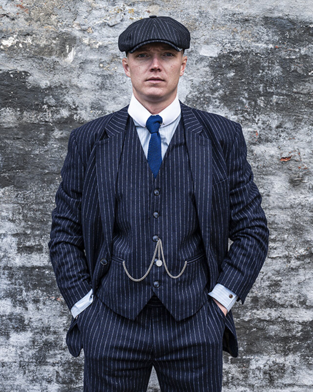 Traje de tweed de 3 piezas Clásico Azul Marino a Rayas