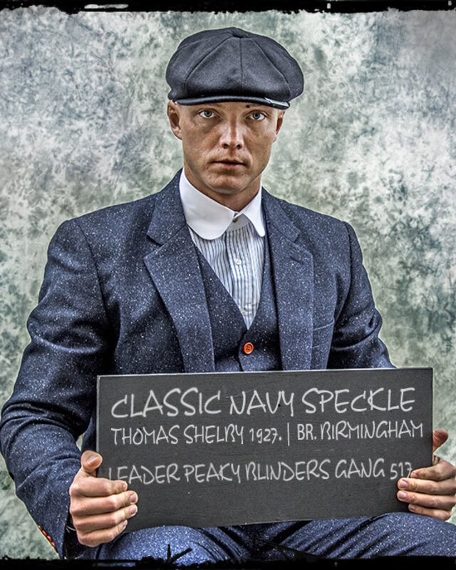 Traje de tweed de 3 piezas Clásico Azul Marino Moteado