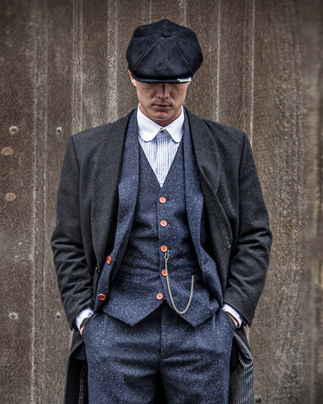 Traje de tweed de 3 piezas Clásico Azul Marino Moteado