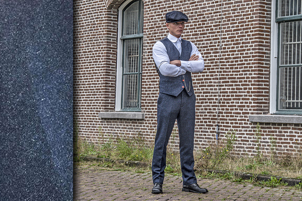 3-delig Tweed pak Klassiek Navy gekleurd gespikkeld