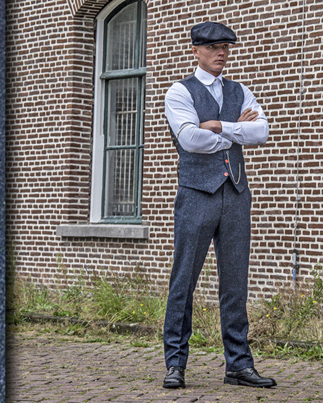 Traje de tweed de 3 piezas Clásico Azul Marino Moteado