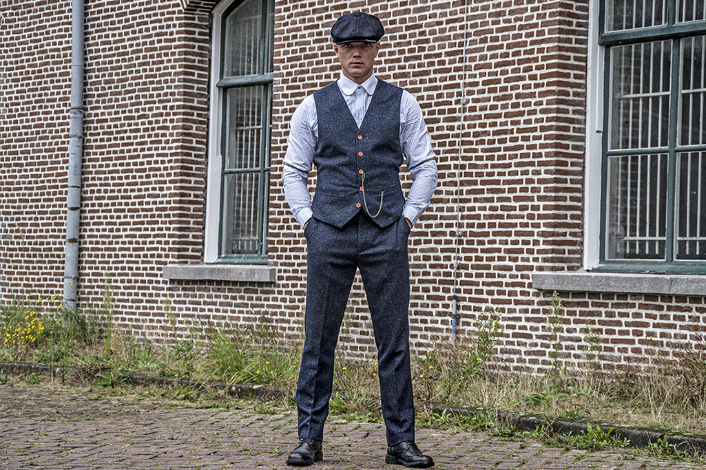 3-delig Tweed pak Klassiek Navy gekleurd gespikkeld