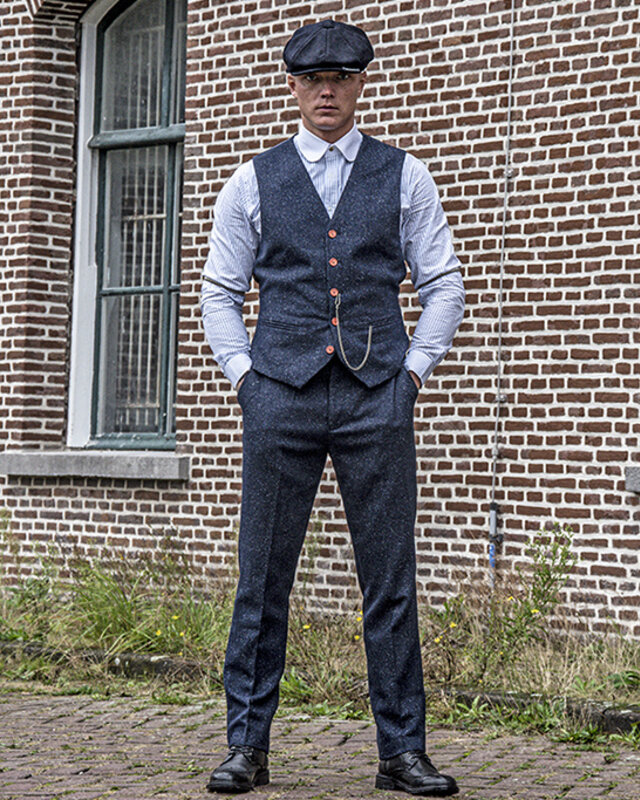 Traje de tweed de 3 piezas Clásico Azul Marino Moteado