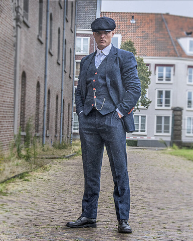 3-delig Tweed pak Klassiek Navy gekleurd gespikkeld