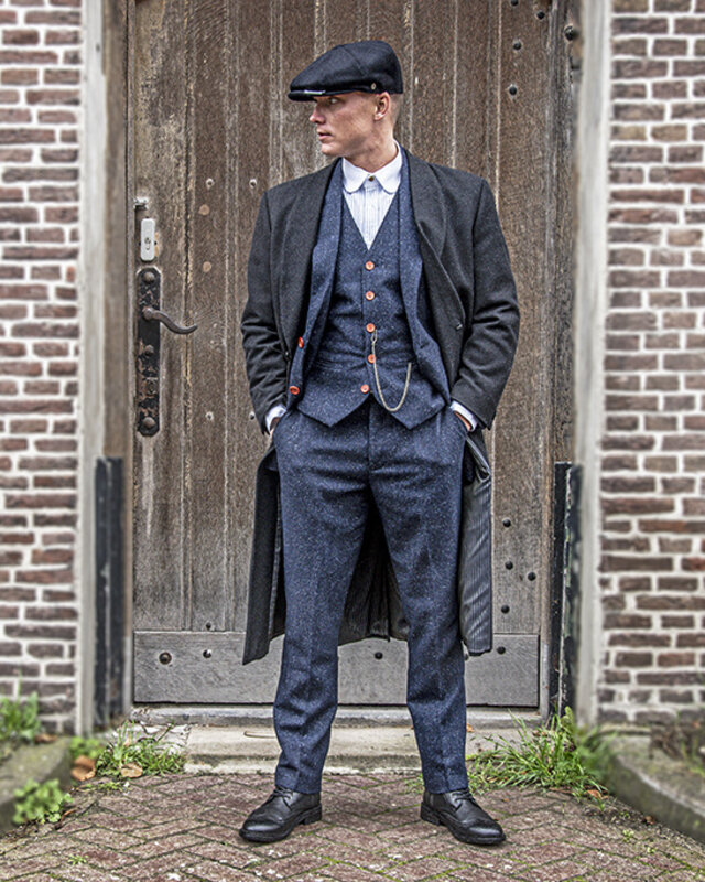 Traje de tweed de 3 piezas Clásico Azul Marino Moteado