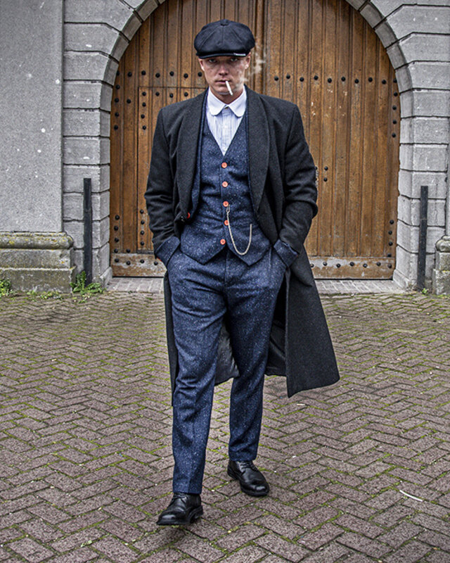 3-delig Tweed pak Klassiek Navy gekleurd gespikkeld