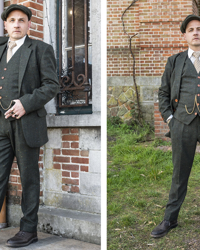 Herren Maßanzug | 3-teiliger Anzug | grün gesprenkelter Tweed | Thomas Shelby | Peaky Blinders