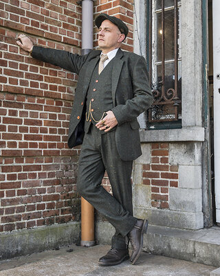 Traje Tweed Verde Espiga Jaspeado