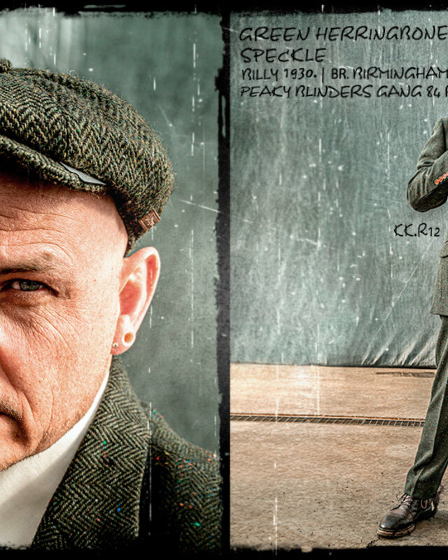 Herren Maßanzug | 3-teiliger Anzug | grün gesprenkelter Tweed | Thomas Shelby | Peaky Blinders