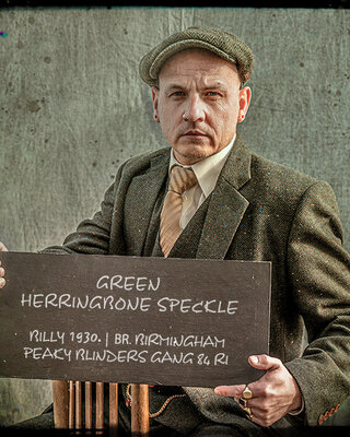 Tweed Anzug Grün Fischgrät Gesprenkelt