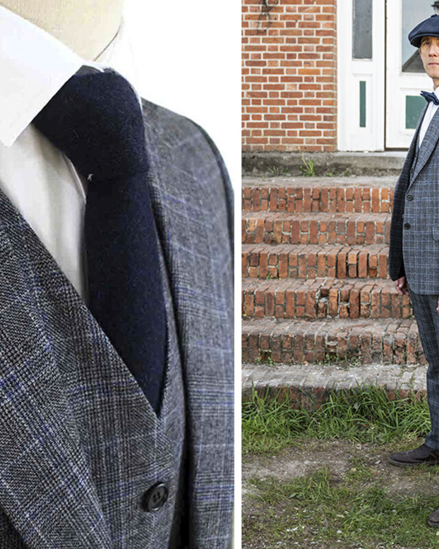Traje sastre hombre | Traje 3 piezas | Azul/gris sobre cuadros | Bonnie Gold | Peaky Blinders
