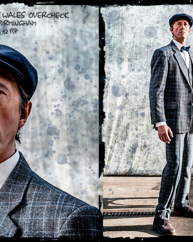 Men's tailored suit | 3-piece suit | blue/grey overcheck | Bonnie Gold | Peaky Blinders