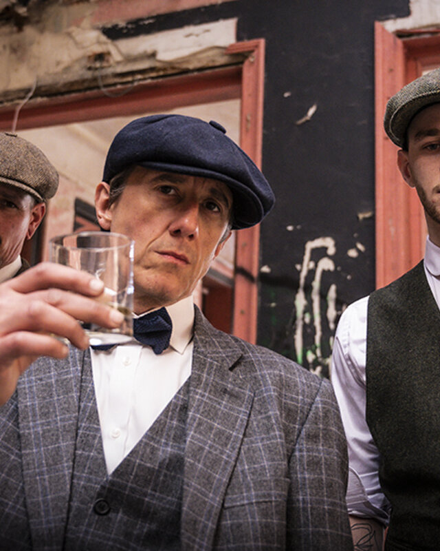 Traje sastre hombre | Traje 3 piezas | Azul/gris sobre cuadros | Bonnie Gold | Peaky Blinders