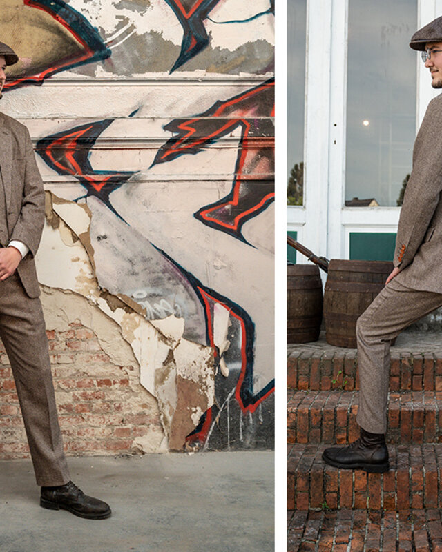 Traje de 3 piezas de tweed clásico marrón claro de tweed Maíz de cebada