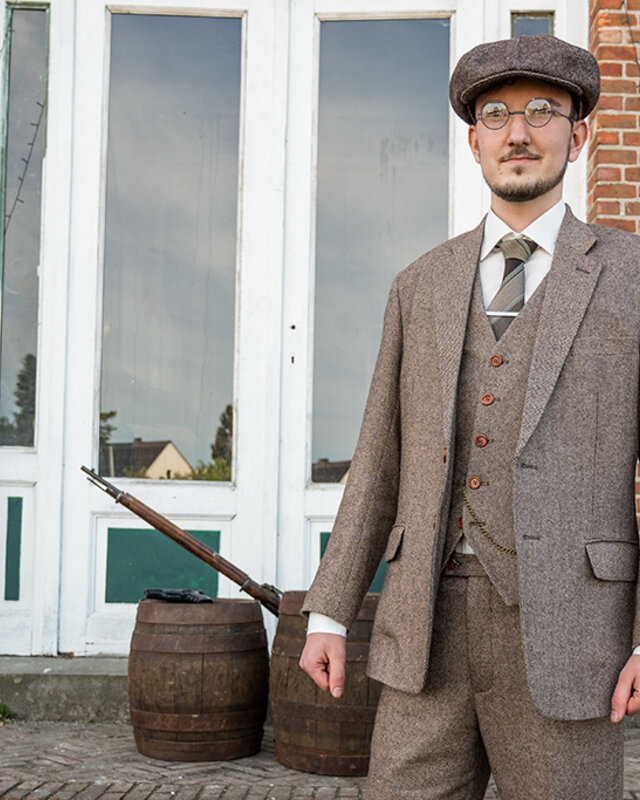 Traje de 3 piezas de tweed clásico marrón claro de tweed Maíz de cebada