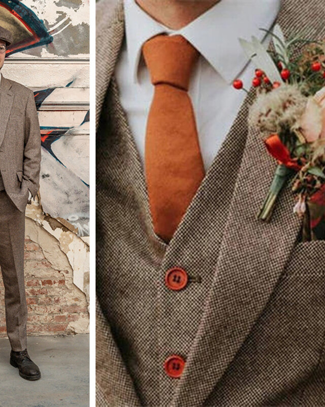 3-teiliger Tweed-Anzug Classic Light Brown Barleycorn Tweed