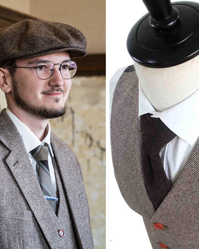 3-Piece Tweed Suit Classic Light Brown Barleycorn  Tweed