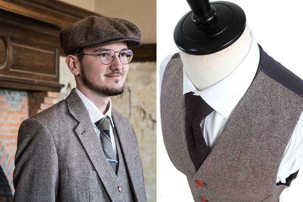 Traje de 3 piezas de tweed clásico marrón claro de tweed Maíz de cebada