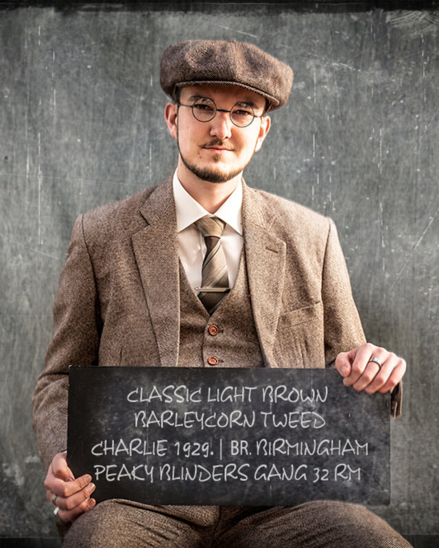 3-teiliger Tweed-Anzug Classic Light Brown Barleycorn Tweed