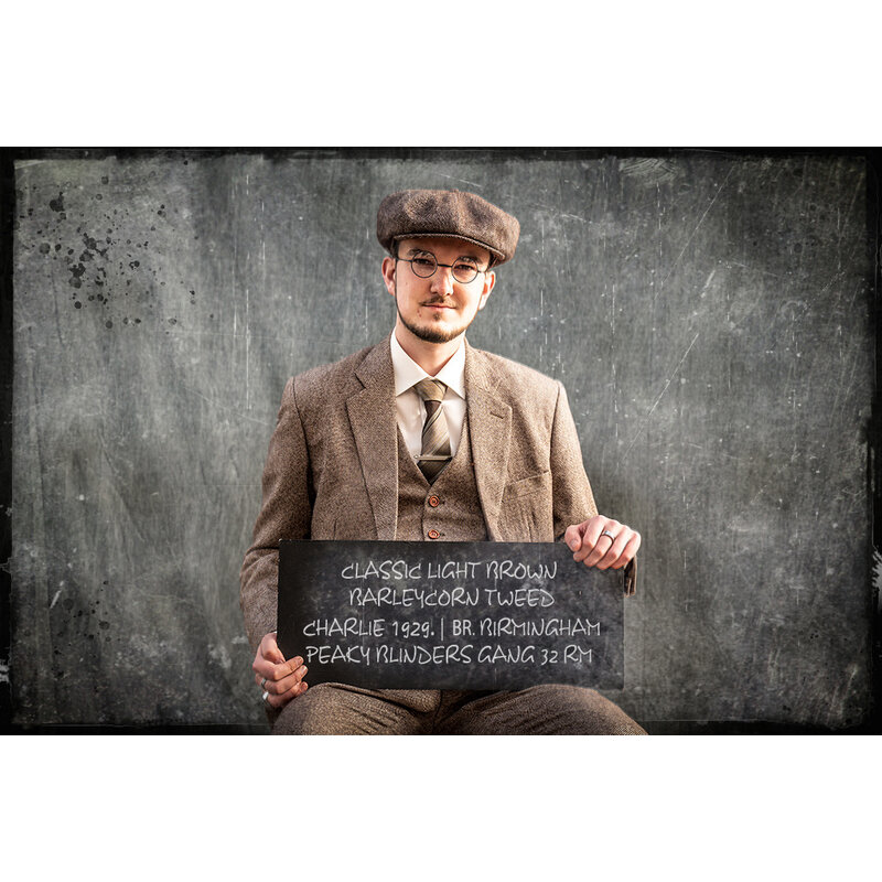 Traje de 3 piezas de tweed clásico marrón claro de tweed Maíz de cebada