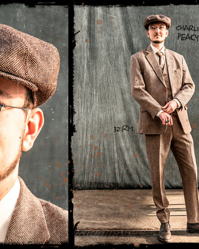 3-teiliger Tweed-Anzug Classic Light Brown Barleycorn Tweed