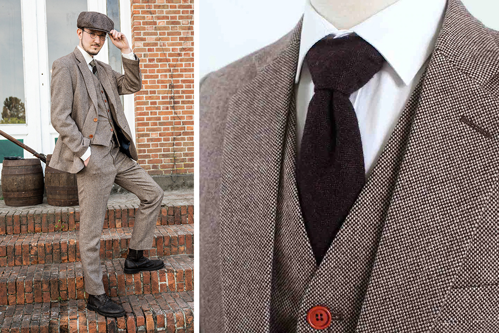 Traje de 3 piezas de tweed clásico marrón claro de tweed Maíz de cebada