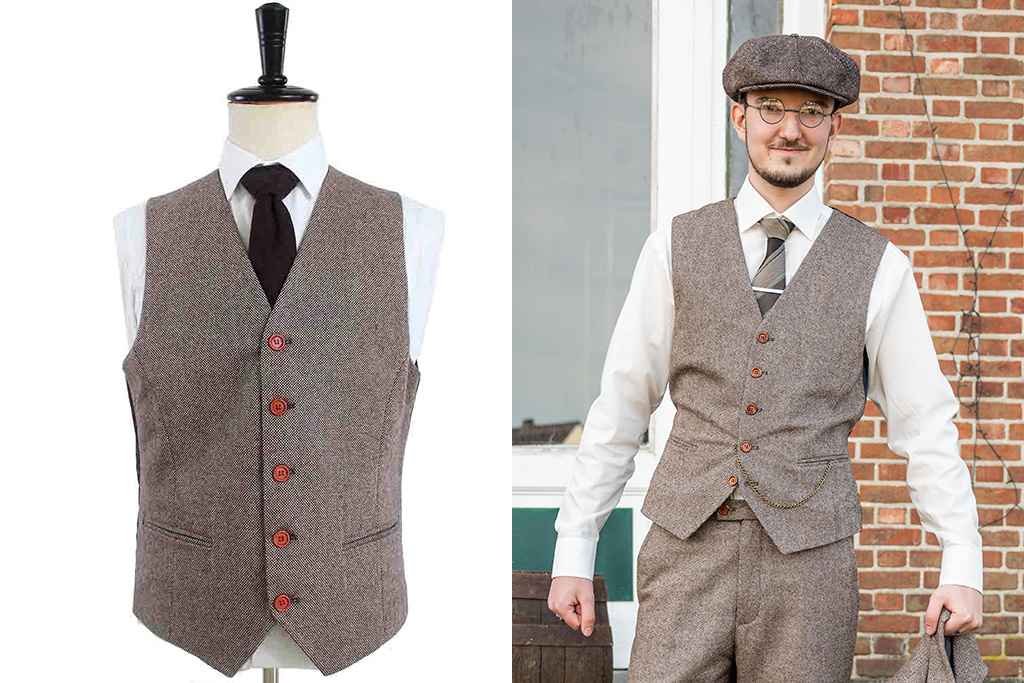 Traje de 3 piezas de tweed clásico marrón claro de tweed Maíz de cebada