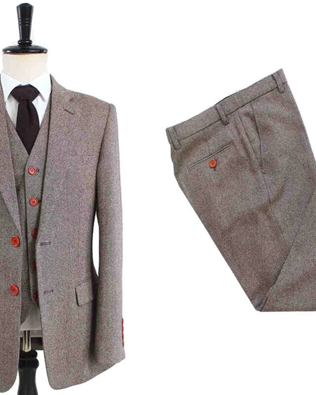 3-Piece Tweed Suit Classic Light Brown Barleycorn  Tweed