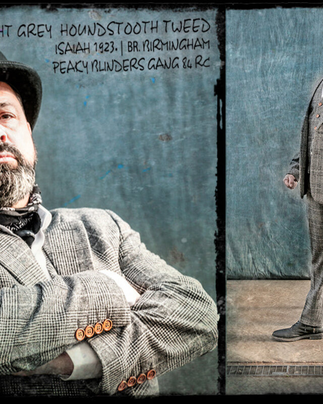 3-teiliger Tweed-Anzug Hahnentritt hellgrau