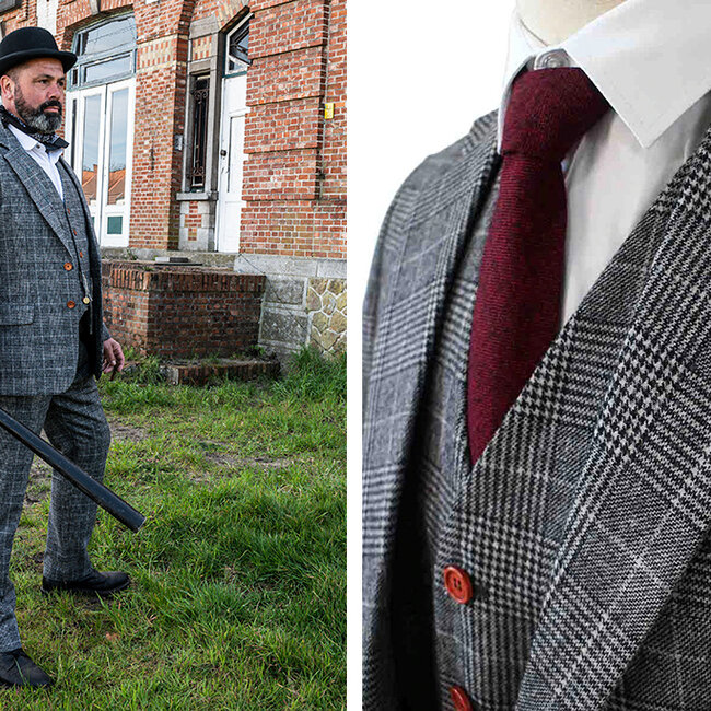 Traje de tweed de 3 piezas Pata de gallo gris claro