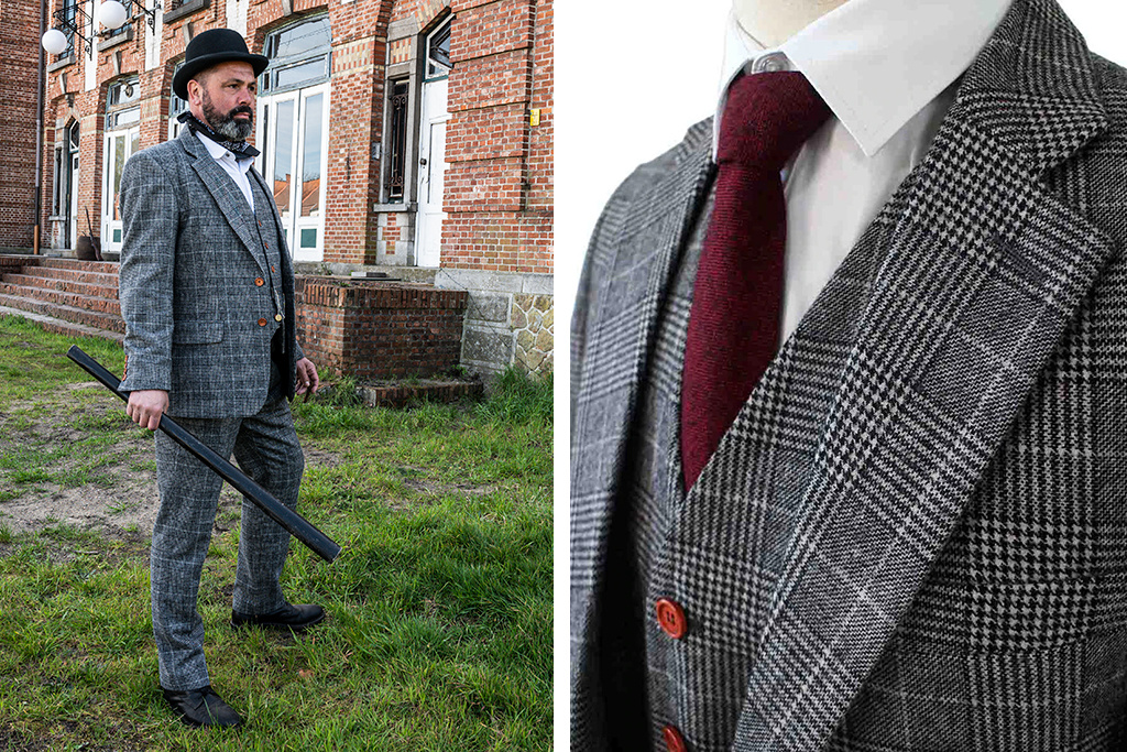 Traje de tweed de 3 piezas Pata de gallo gris claro