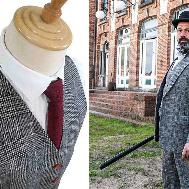 Traje de tweed de 3 piezas Pata de gallo gris claro