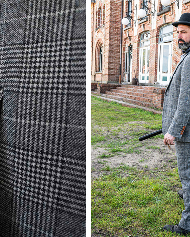 3-teiliger Tweed-Anzug Hahnentritt hellgrau