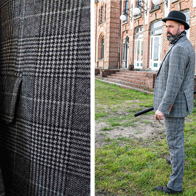 Traje de tweed de 3 piezas Pata de gallo gris claro