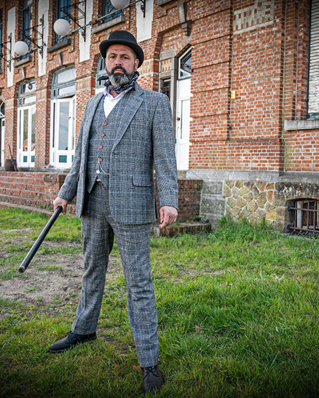 3-teiliger Tweed-Anzug Hahnentritt hellgrau