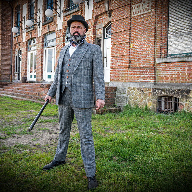 Traje de tweed de 3 piezas Pata de gallo gris claro