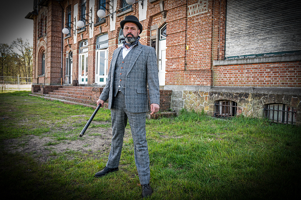 Traje de tweed de 3 piezas Pata de gallo gris claro