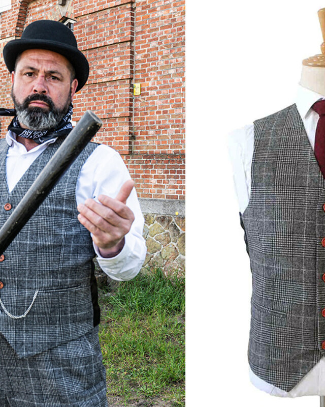 3-teiliger Tweed-Anzug Hahnentritt hellgrau