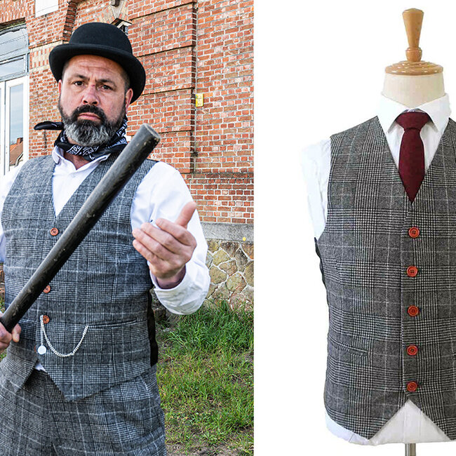 Traje de tweed de 3 piezas Pata de gallo gris claro