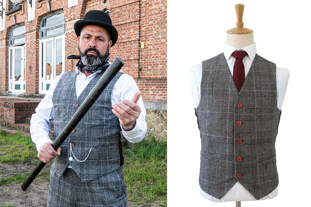 Traje de tweed de 3 piezas Pata de gallo gris claro