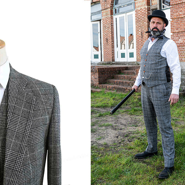 Traje de tweed de 3 piezas Pata de gallo gris claro