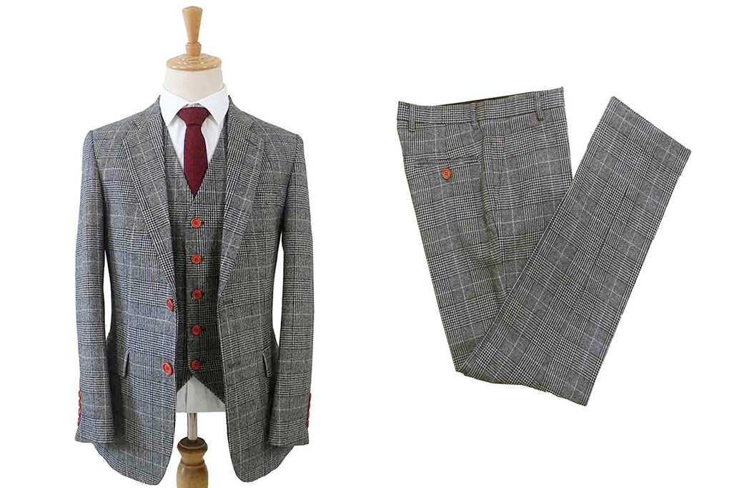 3-delig Tweed pak Houndstooth lichtgrijs