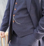 3-teiliger Tweed-Anzug Fischgrät Navy Fischgrätmuster Speckel