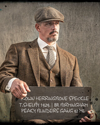 Costume Tweed Marron Chevron Tacheté