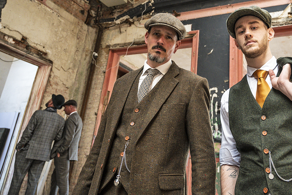 Traje de tweed de 3 piezas en Espiga Moteado Marrón